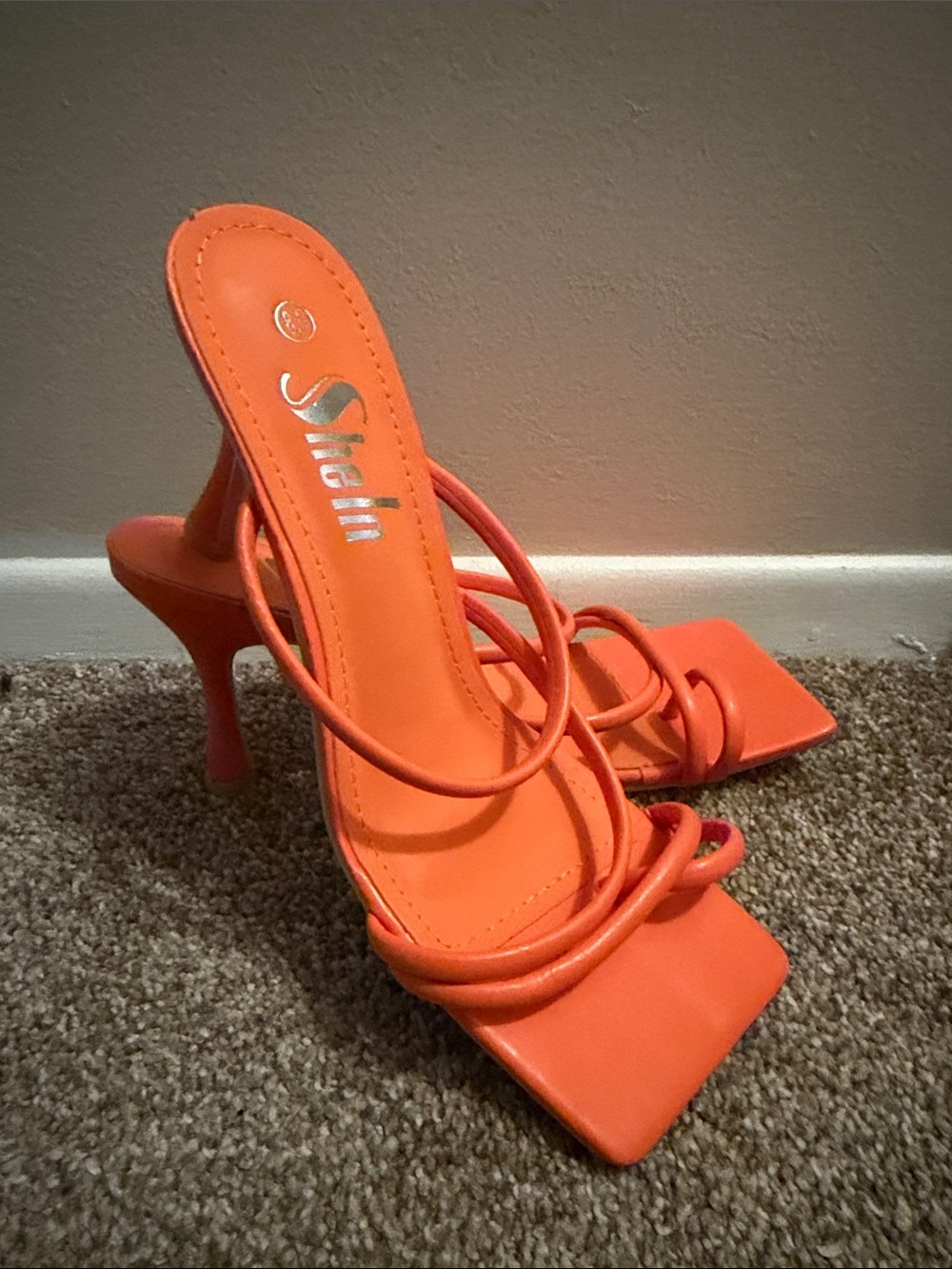 SHEIN Orange Strappy Square-Toe High Heel Sandals for Women